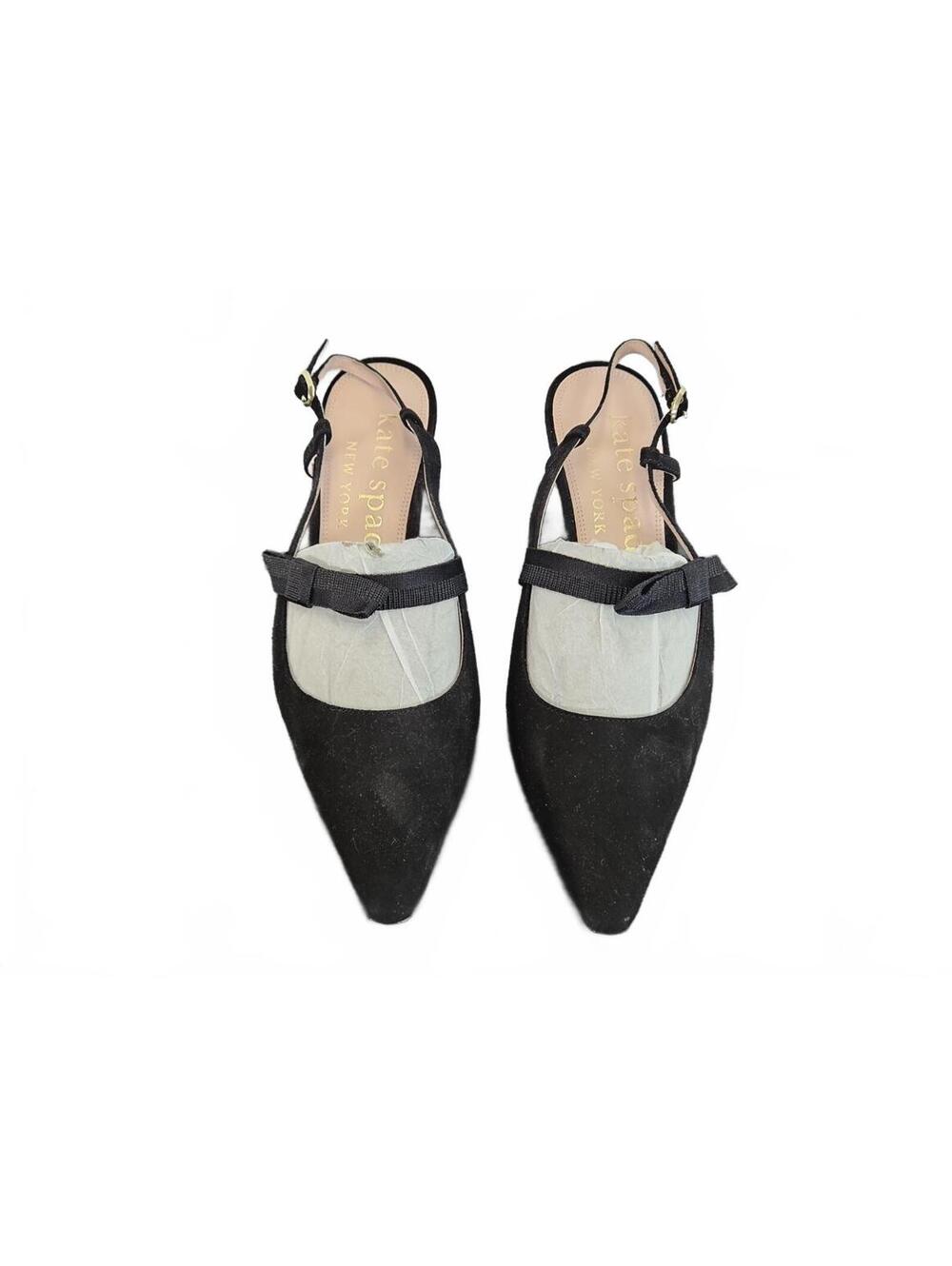Kate Spade New York Maritza Black Suede Slingback Bow Heels - Size 8B